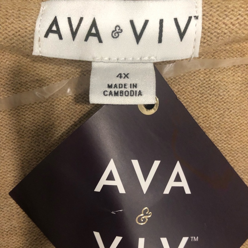 Ava & Viv Camel Open-Front Ribbed Hem Cardigan - Picture 4 of 4